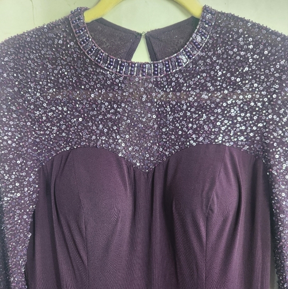 Alyce Long Sleeve Hand Beaded Mother of The Bride Formal Dress Gown Eggplant 8 - Picture 4 of 16